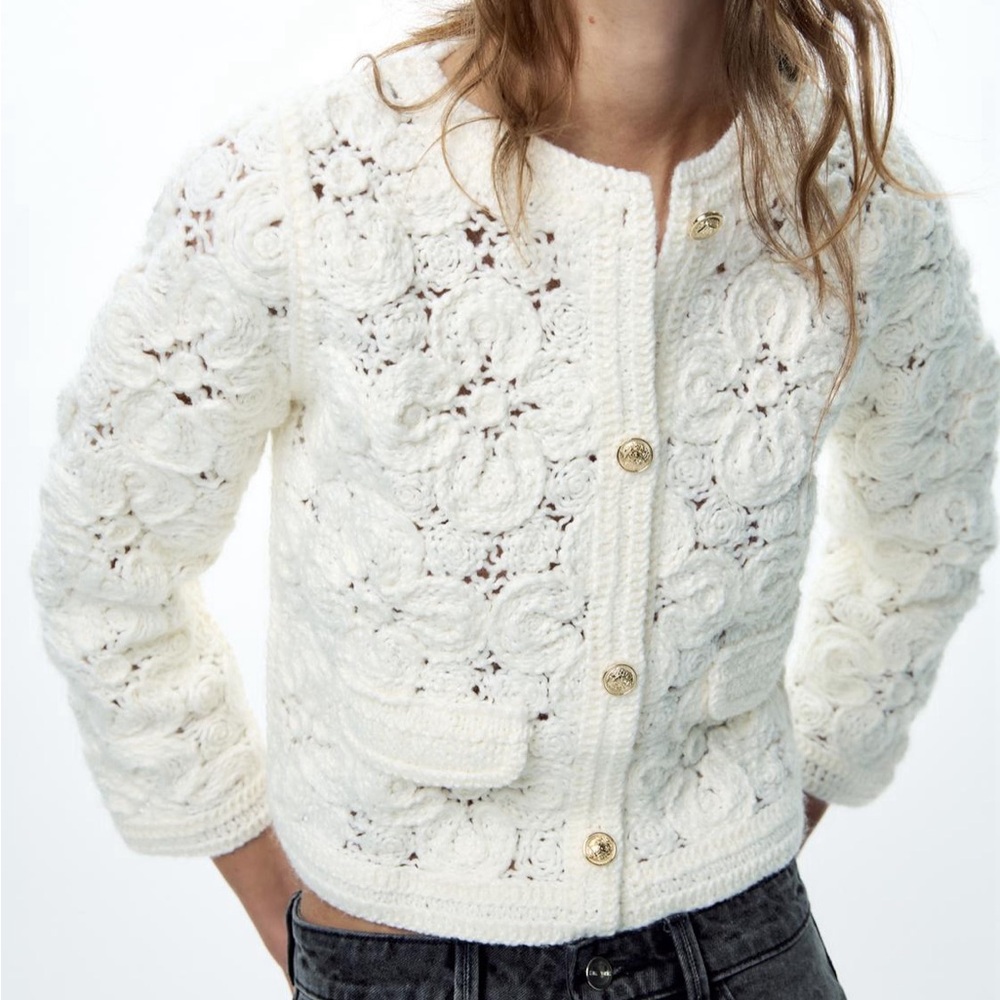 Zara knit Macrame Cardigan NWT